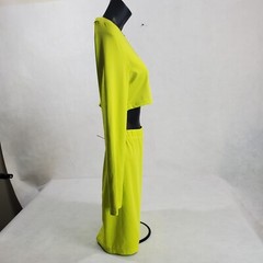 Shein Women One Shoulder Long Sleeve Skirt Set Green Cut Out Mini Dress Outfit L