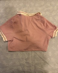 SHEIN Curve Ribbed Knit Stretch Collared Polo Top Pink/White Women’s 3XL