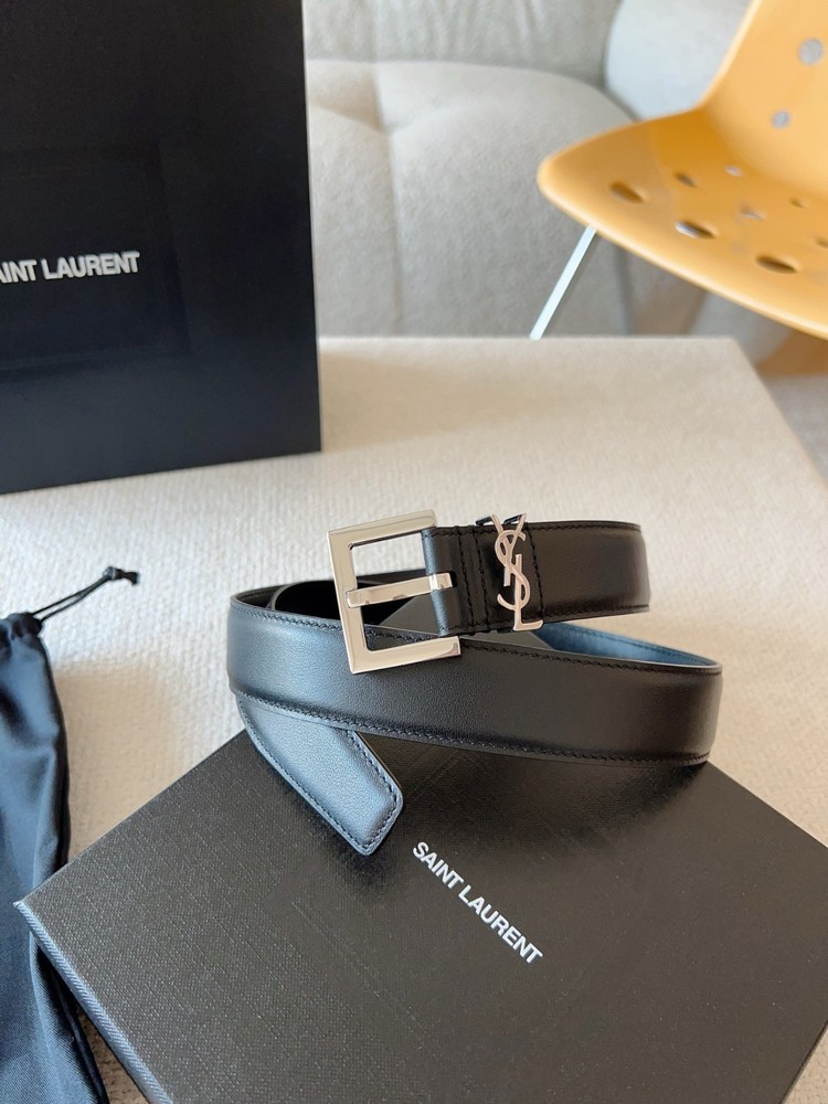 Yves Saint Laurent belt women width 3.0cm/1.18inch Leather Black authentic