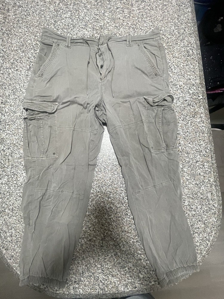 American Eagle Gray Stretch Cargo Pants Regular Fit Tapered Twill Drawstring 20W