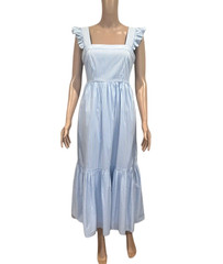 Gal Meets Glam Midi Dress Size 2 Blue/White Striped Ruffle Strap *NWOT*