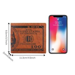 Men’s US 100 Dollar Bill Leather Bifold Card Photo Holder Wallet Handbag Purse
