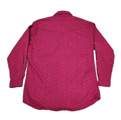 Wrangler Women’s Large Western Snap Shirt Pink Eyelet Embroidered Floral Cotton