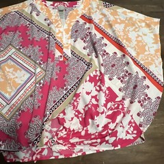 CHICO’S Size 3 Blouse Scarf Bandana Print Top Tie Front W/peep Hole