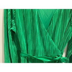 Glamorous Green Pleated Wrap Dress Long Sleeve Tie Waist Mini
