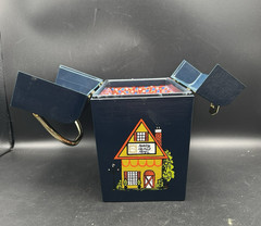 Hand Painted Macneil and Purnell Handbag Purse Retro Dark Blue Quilted Plastic