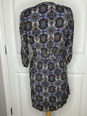 danielrainn Blue Paisley Wrap Dress V-Neck 3/4 Sleeve Tie Waist Lined S