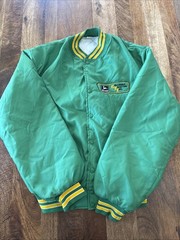 Vtg John Deere Dealer Howe Bomber Jacket XL Button Snap Green Columbia Tractor