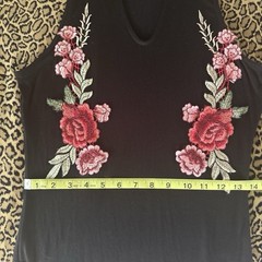 Vintage Havana Black Floral Embroidered V-Neck Keyhole Tank Top Women’s M