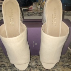 Aerosoles Beige Linen Blend Studded Mule Heels Slip-On Open Toe 8 M