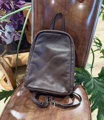 Derek Alexander Brown Small Pebbled Backpack Zip Closure Silver Hardware