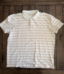 Marine Layer Short Sleeve Polo – Cream w/ Orange Stripe – Large – Pre Owned Good
