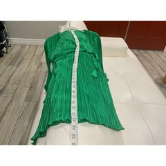 Glamorous Green Pleated Wrap Dress Long Sleeve Tie Waist Mini