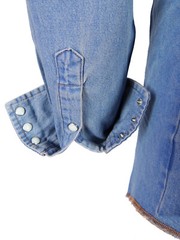 Denim Shirt Blue Wash Cotton Mens Western Snap Pocket Flaps Contrast Stitching