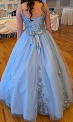 Ice Blue Embroidered Tulle Sweet 16 / Quinceañera Floral Princess BallGown SZ 10