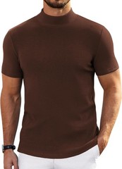 Mens Short Sleeve Mock Turtleneck Sweater Casual Ribbed Knit Pullover Top Tee