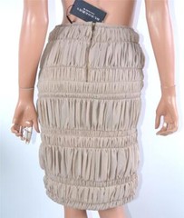 New Burberry Prorsum $1,495 Mink Beige Silk Ruched Plisse Runway Skirt 8 42