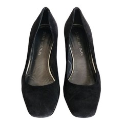 STUART WEITZMAN Mary Black Square Toe Suede Block Heel Pumps Size 10