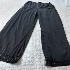 Jess Lea Black Shimmered Sequin Wide-Leg Elastic Tie-Waist Pant 2XL Bohemian