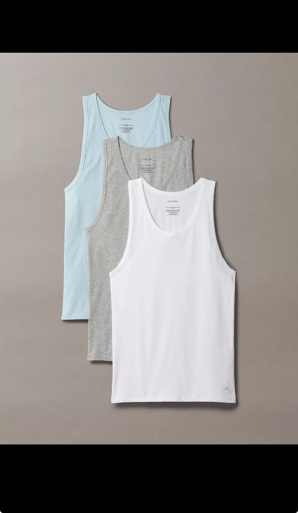 NwT Calvin Klein MEN’s (LARGE) Cotton Stretch Blend 3-Pack Tank Top NB4184-450