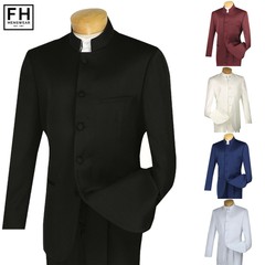 VINCI Men’s Banded Collar 5 Button Classic Fit Tuxedo Suit NEW