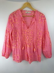 Vineyard Vines Tassle Boho Bright Pink Long Sleeved Blouse 100% Cotton Small