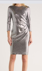 Vince Camuto Foiled Pleated Sheath Dress Black Sliver