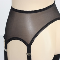 Allacki Front Closure Garter Belt Sheer Mesh Girdle with 6 Straps Plus Size