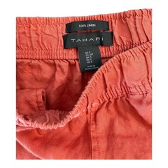 Tahari Womens Coral Orange 100% Linen Wide Leg Elastic Waist Crop Pants Size S