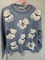 Vintage Basic Editions Teddy Bear Sweater 80s 90s Medium USA