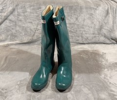 Womens Hunter Green Gloss Rain Boots Size 10F 9M Tall Waterproof *Read