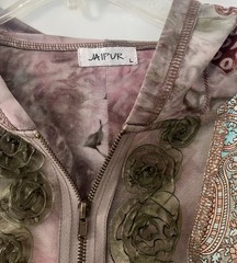 Jaipur Silk Blend Paisley Floral Rosette Zip Up Hoodie Cardigan Jacket Size L
