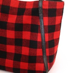 Plaid Tote Handbag Red Black Buffalo Check Wool Blend Light Shoulder Bag J Jill