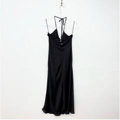 Free People Nothing Better Midi Slip Dress Black Ruched Slit XS