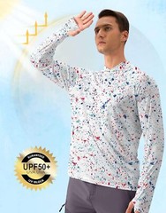 Men’s UPF 50+ Sun Protection Hooded Rash Guard Long Sleeve Shirt for Fishing