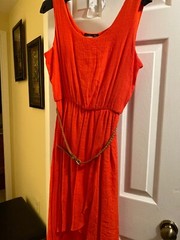 Volume One Juniors Sun Dress /belt size XL Orange cotton, polyester Open In Fron