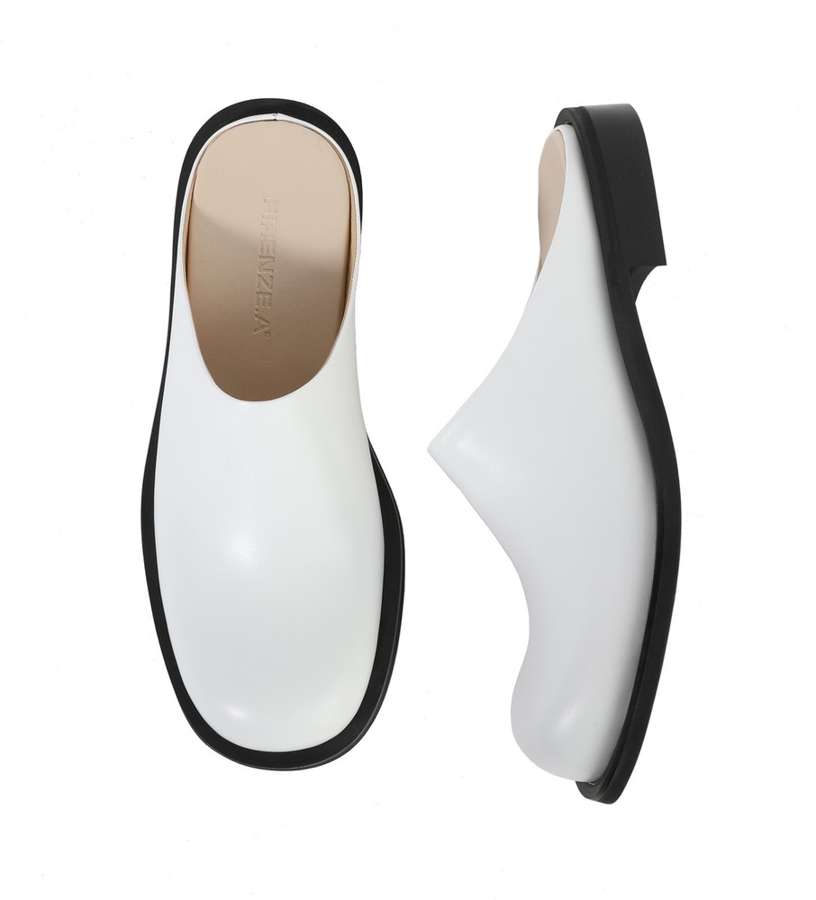 Firenze Atelier Men’s White Cow Leather Mules & Slip-on Clogs Leather Slippers