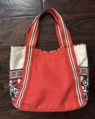 Vera Bradley Red Beige Blue Geometric Tote Bag Double Handles, Inner Pockets