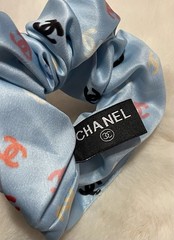 CHANEL Blue LOGO Scrunchie Beauty Hair Accessory 100% Silk ~ NEW without Tags