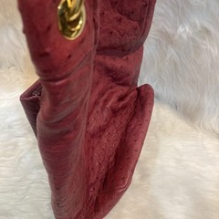 Vintage Ostrich Leather Handbag Red Top Handle Purse 32cm