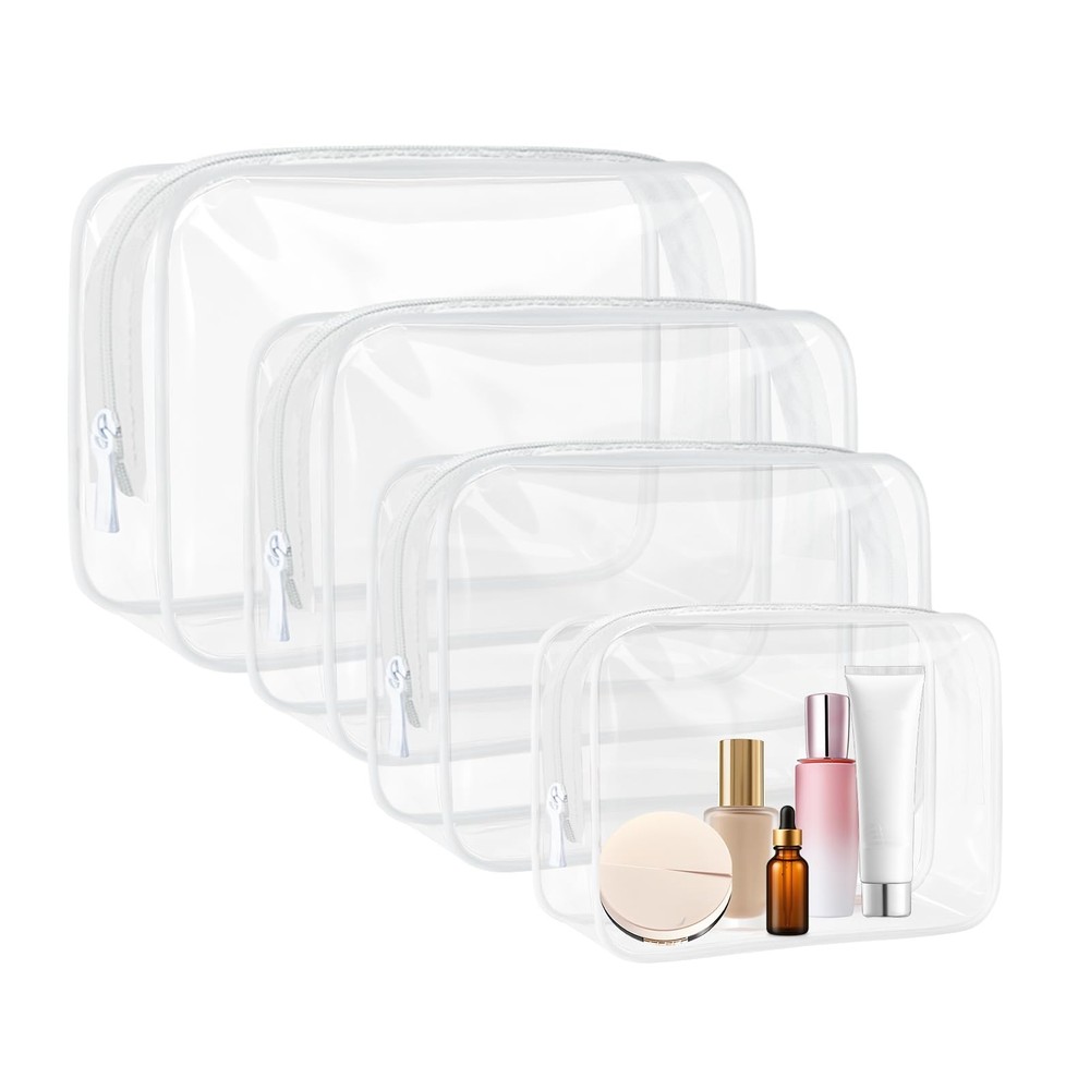 SLRVPVWO 4 Pcs Clear Toiletry Bag, Portable Makeup Cosmetic Bags Pouch White