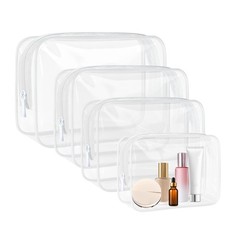 SLRVPVWO 4 Pcs Clear Toiletry Bag, Portable Makeup Cosmetic Bags Pouch White