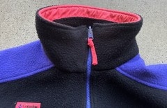 Vintage Columbia Black Neon Blue & Pink Mock Neck Fleece Bomber Jacket Size M?