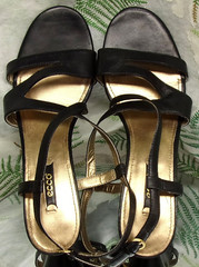 ECCO BLACK LEATHER SLINGBBACK OPEN TOE SANDALS HEELS SHOES WOMENS SZ 9 9.5 EU 40