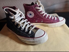 Converse Chuck Taylor Glitter High Top Sneakers in Pink, Navy Blue & Gold