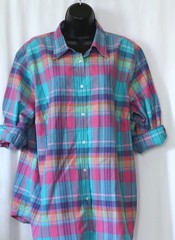 CHAPS Plaid No Iron Cotton Blse 3/4 Slvs 51 In Chst 29.5 In Lng Sz 2X EXC