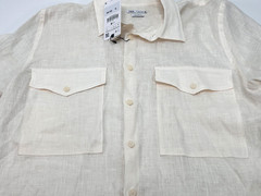 Zara Men’s 100% Linen Shirt Cream Colored Relaxed Fit Button Flap Pockets Size L
