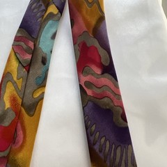Abstract Multicolor Silk Tie in Yellow and Purple 100% Silk Imported Fabric USA