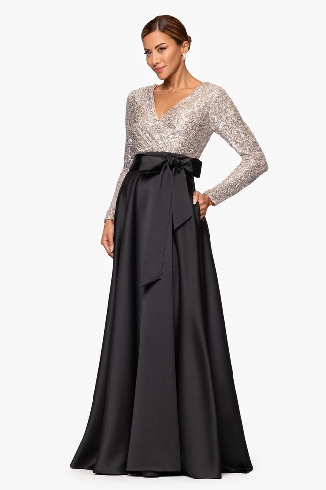 XScape Women’s V-Neck Sequin Long Dress Size US 6