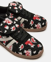 Steve Madden Men’s Low Top Lace-Up Floral Sneaker Black Red White Tan US 6
